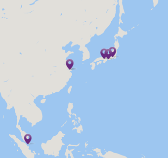 Map of Asia-Pacific Region with map pins on facility locations