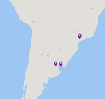 Map of South America with map pins on Catalent facilities